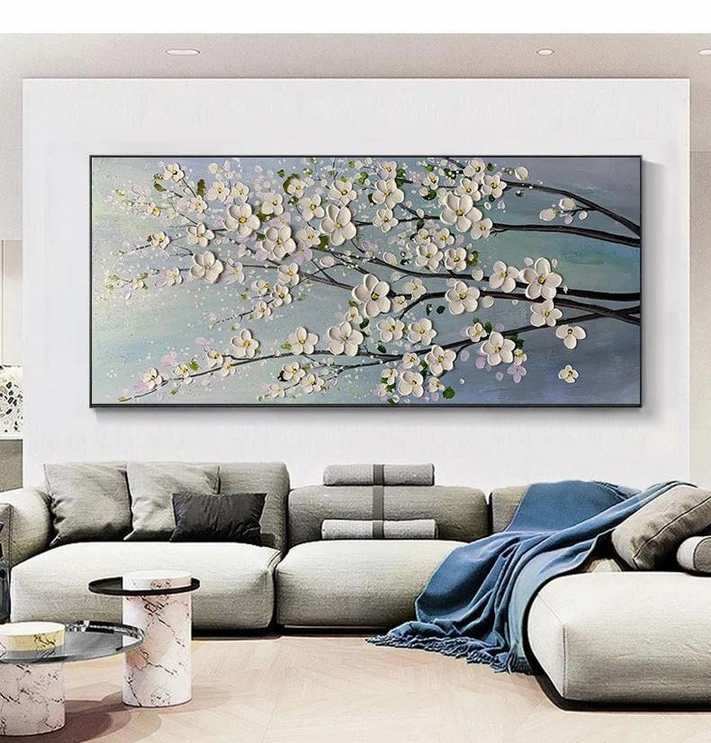 Fleurs de cerisier blanc par texture de décor de mur de couteau à palette Peintures à l'huile